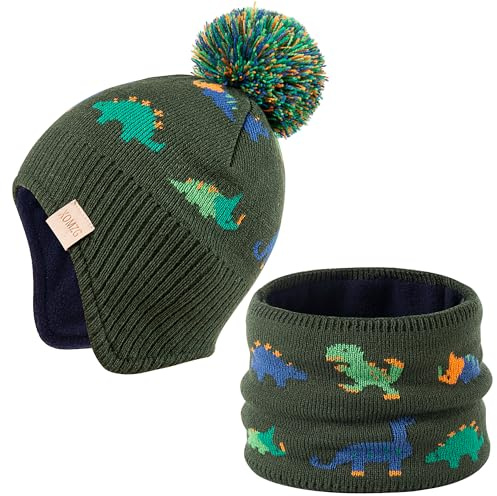 XOMZG Beanie Knit Hats for Toddlers with Earflap Fleece Lined Hat Kids Warm Winter Hat Scarf Set Children's Thick Ski Cap