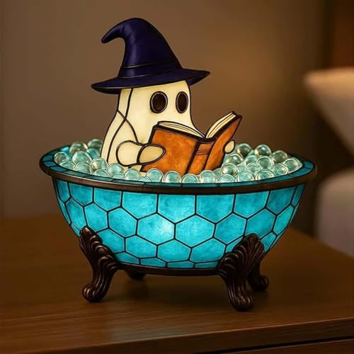 magimagi Halloween Decorations Ghost, Ghost Bubble Bath Lamp, Home Decor, Boo Basket Gifts, Ghosts Raeding Book Bathtub Lamp, Desk Bath Party Ornament, Gift for Book Lovers