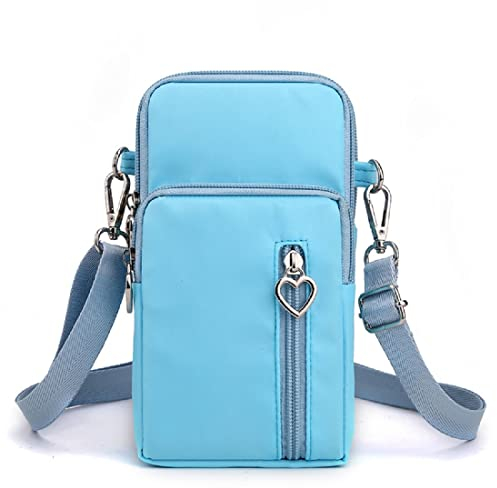 Dankforyou Handytasche zum umhängen Damen, Schultertasche Handtasche Geldbörse Umhängetasche mit Kopfhörer Port für Alltag Büro Schule Ausflug Einkauf,Himmelblau