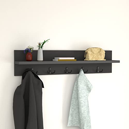 [en.casa] Appendiabiti da Parete 80 x 13 x 18 cm Pannello Attaccapanni con 5 Paia di Ganci e Piano di Appoggio Mensola da Ingresso - Antracite