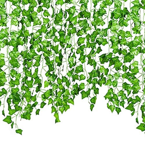 Lierre artificiel – Guirlande de lierre artificiel de 2,2 m | artificielles à suspendre pour fête de mariage, jardin, décoration murale, guirlande de feuilles de lierre artificielles, 2,2 m