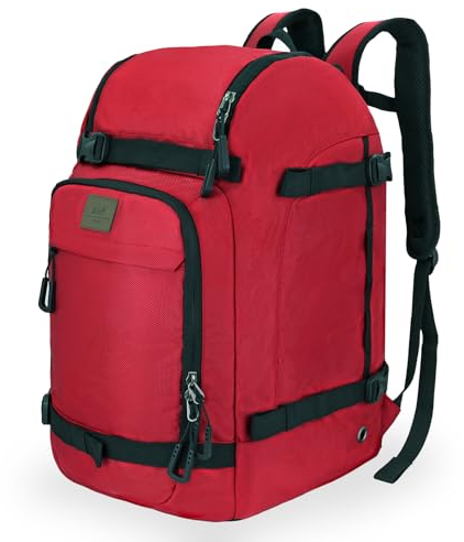 WOLT Skischuhtasche Rucksack – 50 l strapazierfähiger Skischuh-Reiserucksack für Skiausrüstung, Helm, Brillen, Handschuhe, Ski, Snowboard und Zubehör (rot)