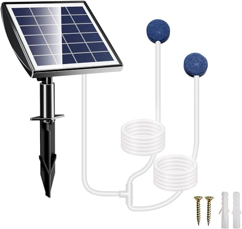 FLOWood Solar Teichbelüfter, 54 l/h Luft, 2.5W Solarmodul Sauerstoffpumpe für Teich mit 2200mAh Akku, 2 in 1 Luftpumpe Aquarium Oxygenator mit Sauerstoffrohr und Luftblasenstein für Teich Pool