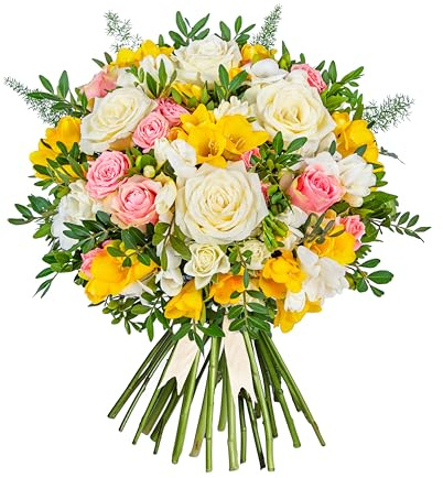 Rose and Freesia - Medium Size - Fresh Cut Flower Bouquet | Birthdays, Anniversaries, Thank You Gifts, Thinking of You, Delivered in Bud and Blooms in 48-72 Hours
