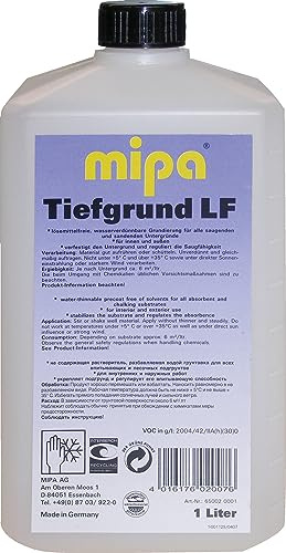 MIPA Tiefgrund LF Grundierung farblos, lösemittelfrei, zur Verfestigung sandender und kreidender Untergründe sowie zur Regulierung der Saugfähigkeit, 1 Liter