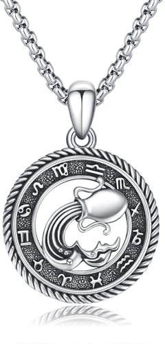PARYFO Aquarius Necklace 925 Sterling Silver Zodiac Aquarius Pendant Zodiac strology Horoscope Pendant Jewelry for Men Women Birthday Valentines Day Gifts for Husband Boyfriends Wife Father