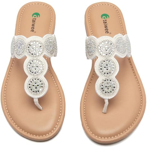 Ataiwee Sandalias de mujer - Sandalias cómodas de plataforma,Sandalias elegantes de verano con purpurina, chanclas boho brillantes, 7007 Blanco, 38 EU