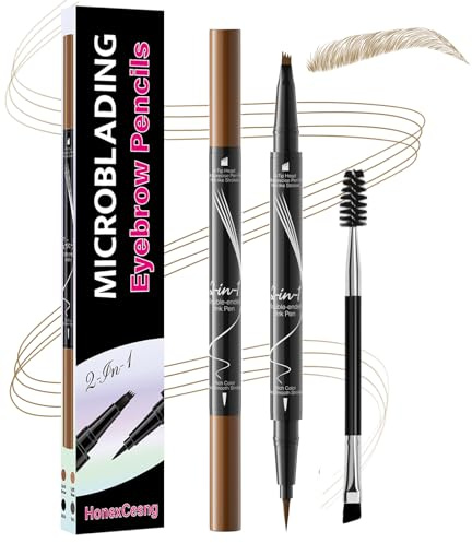 Crayon Sourcil, Crayon Sourcils Microblading 2 en 1, avec Feutre Sourcils Waterproof à 4 pointes et Eyebrow Pencil Précis, pour Créer des Sourcils Naturels et Ressemblant (Marron Clair)