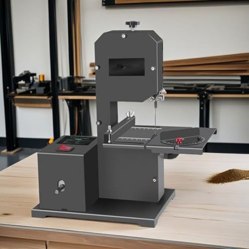 BDJSN Sierra De Cinta De Sobremesa para Uso Doméstico, Motor De 800 W, Profundidad De Corte De 70 Mm, Mesa Metálica Inclinable (0-45°), Guía De Corte Longitudinal De Longitud Completa