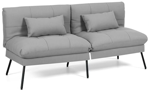 Panana Fabric 3 Seater Sofa Bed, 5-Gear Back Angle Adjustable Futon Sofa for Living Room/Guest Room (Grey)
