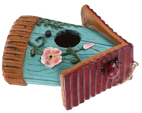 Hemobllo Casa de Pájaros de Resina Refugio para Colibríes y Aves Pequeñas para Exteriores con Diseño de Nido Colgante Decoración para Jardín y Patio