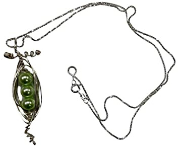 Peas in a Pod Hand Wire Wrapped Necklace with 3 mint glass pearl peas, comes on a 20 inch sterling silver box chain