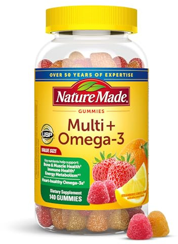 Nature Made Multivitamin + Omega-3, Multivitamin Gummies for Women and Men, Daily Nutritional Support, 140 Adult Gummy Vitamins & Minerals, 70 Day Supply