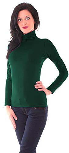 Easy Young Fashion - Damen Thermo Mikrofaser Langarm Rollkragen Shirt - Rolli Unterziehshirt Skinny Fit 3253 - Dunkelgrün S