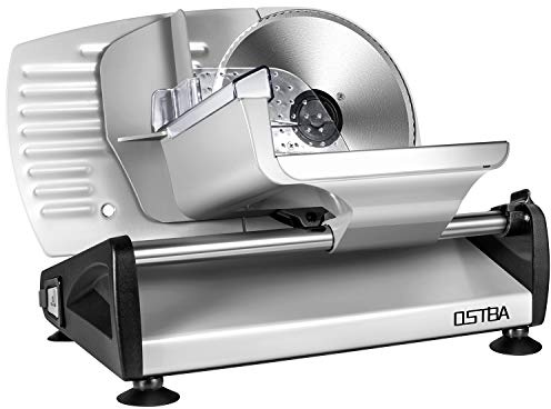 OSTBA Electric Deli Meat Slicer, 200W Food Slicer with 0-15mm Adjustable Thickness, 7.5” Removable Stainless Steel Blade & Food Carriage, Child Safety Lock, Easy to Clean - For Home Use