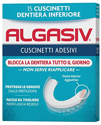 Algasiv Cuscinetti Adesivi Per Dentiera Inferiore, Dura Tutto Il Giorno, Tenuta 20 Volte Più Forte, 15 Pezzi
