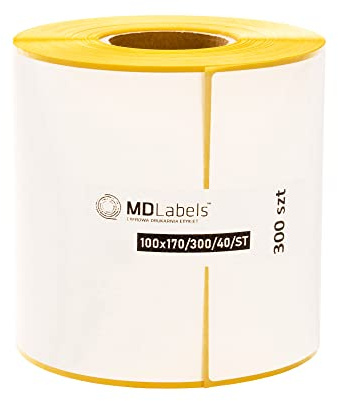MD Labels Etichette termiche bianche su rotolo – 100 x 170 mm – 300 pezzi – manica 40 mm – permanentemente adesive permanenti etichette per spedizione, etichette termiche da 4 x 6