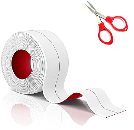 Bath Sealant Strip, Sealant Tape, Bathroom Sealant White Anti Mould Waterproof Self Adhesive Caulk for Shower, Kitchen, Toilet, Wall Corner, Bathtub with Scissor