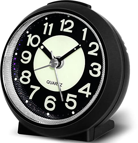 FIOLOM Silent Alarm Clocks Bedside Non Ticking Battery Powered Simple Luminous Analogue Alarm Clock Glow in the Dark Desk Clock with Light Snooze Quiet Bedroom Clocks for Heavy Sleepers Office Table