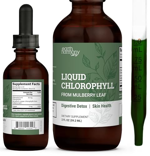Earth Harmony Liquid Chlorophyll, Liquid Drops for Immune System Support, Natural Internal Deodorant, Vegan Chlorophyll Drops with Organic Glycerin-Clorofila Liquida, Chlorophyllin Detox Cleanse(2oz)