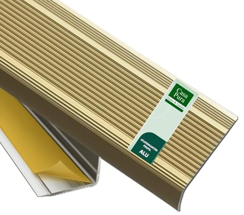 casa pura Profilo angolare in alluminio per scale a forma di L - Senza foratura - Profilo angolare anodizzato per bordi gradini 1 pezzo, 3 x 2 cm | Integral (oro, 134 cm)