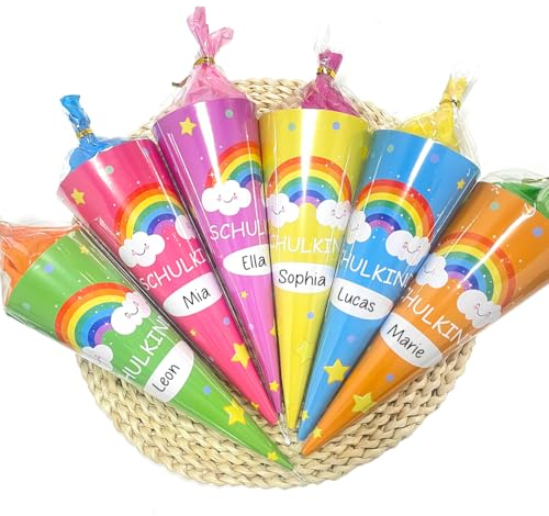 JOYEASE 12 Stück Schultüte Klein 28cm, Geschwister Schultüte Zuckertüte zum Befüllen, Geschwistertüte mit Namen für die Einschulung zum Schulanfang