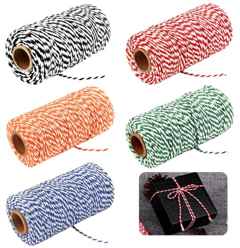 Fyfjur Cuerda Algodon, 5 Rollos Colores Mezclados Hilo Macrame 2mm, Colores Mezclados para Manualidades, Horneado, Envoltura, Floristería, Jardinería (Vistoso, 500M)