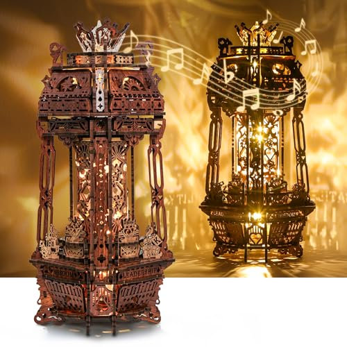 FUNPOLA LED 3D Holz Puzzle Poker Welt Projektor Lampe - DIY Bastelset mit LED Lichtern und Spieluhr - Kreative Poker-Thema Lampe, Nachtlicht Geschenk für Home Décor