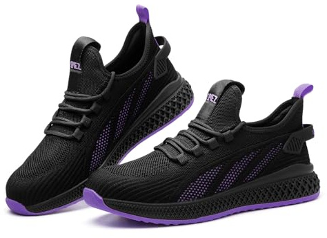SPIEZ Anti-écrasement Chaussures de Sécurité Femmes Légères Chaussures de Travail Confortables et Anti-crevaison, Respirantes Basket Securite pour Le Travail et Le Quotidien, 40 EU, Noir/Violet