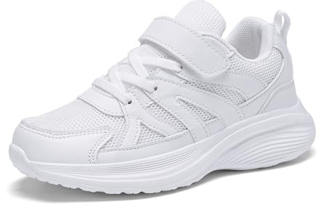 KKTOTO Turnschuhe Weiß Sohle Kinder Sportschuhe Mädchen Jungen Kinderschuhe Laufschuhe Atmungsaktiv Sneaker Schule Leicht Fitnessschuhe Klettverschluss Hallenschuhe 37 EU