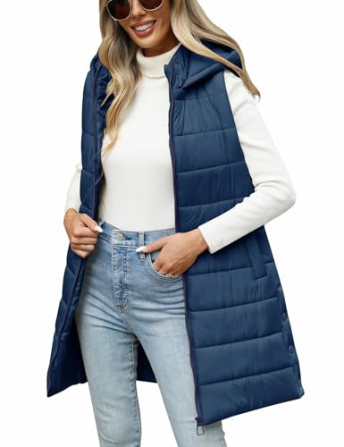 RITOSTA Chaleco Acolchado Mujer Invierno Largo Chaquetas sin Mangas Chaleco de Plumas Abrigos con Capucha Otoño Chaqueta Entretiempo con Cremallera