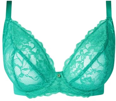 Ann Summers Sexy Lace Fuller Bust Non Padded Plunge Bra Curve-Enhancing Womens Underwear with Underwire Support, Sheer Lace Cups & Power Mesh Wings Bright Green - Womens Lingerie
