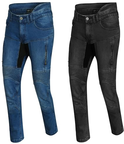 STORM Uomo Moto Biker Jeans Rinforzati in Kevlar® con Protezioni CE Jeans da Moto Certificati per Motociclisti Pantaloni Sicuri e Resistenti (IT, Numero, 48, Regular, Regular, Blu)
