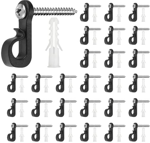 PanBeiQi 30 Pcs Screw in Hooks for Outdoor Christmas Light Hookss, Fairy Light Clips, Q-Hanger Screw Hooks for Hanging Outside String Lights Garden Patio Lights, Outdoor Cable Clips