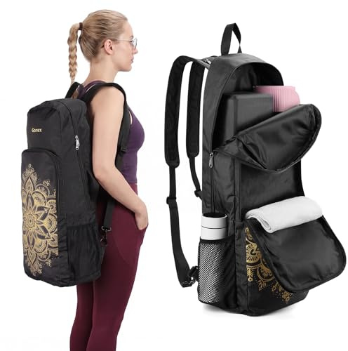 Gonex Borsa Yoga con 2 Modalità di Trasporto, Zaino Yoga Grande Capacità con Scomparto Impermeabile e Cerniere in Metallo, Zaino Yoga per Tappetino Yoga, Palestra e Viaggi
