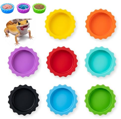 Haoyic 8 Pcs Crested Gecko Food Bowl Silicone Small Reptile Water Dish for Lizard and Tarantula