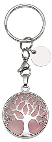 CrystalTears Rosenquarz Schlüsselanhänger Lebensbaum Anhänger Schlüsselbund elegant Amulett Keychain Geschenk für Mama