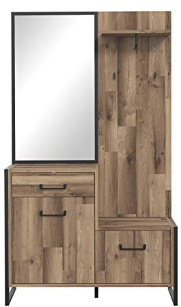 Forte Hud Garderobe inklusive Spiegel, Holzwerkstoff, Stabeiche / Betonoptik Dunkelgrau, 114,1 x 44,5 x 199,9 cm