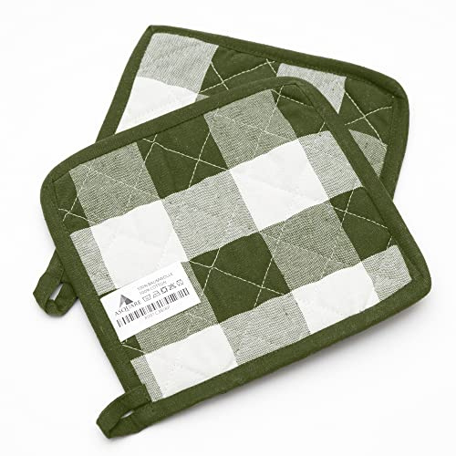 Set di presine – 2 pratiche presine a quadri – pentole ecologiche in 100% cotone – Kitchen Pot Holders – Presine in verde e bianco 20 x 20 cm