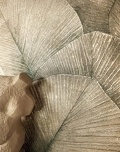 NEWROOM carta da parati Oro Giungla Tessuto non Tessuto - Moderno Beige Marrone Palme Foglie Tropicale