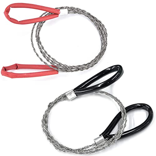 Hand Kettensäge Drahttsäge YUNYAN Metalldraht Sägen 2 Stück 80 cm Edelstahl Drahttsäge mit Griffringen Emergent Drahttsäge Drahttsäge Drahttsäge für holz für Outdoor Camping Wandern(Schwarz Rot)