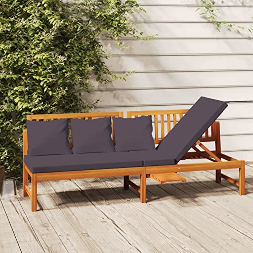 Festnight Gartenbank Holz 3 Sitzer mit Liegefunktion Sonnenliege Gartenliege Balkon Sofa Liege Liegesofa Balkonmöbel Relaxliege Outdoor Gartenbett Sofabank Gartensofa Loungesofa, Mit Grauen Kissen