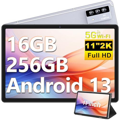 2024 Newest 2K+ Tablet, 27,9 cm (11 Zoll), 16 GB RAM + 256 GB ROM (TF 1 TB), Android 13 Tablets, 2000 x 1200 Pixel, 8-Core 2,0 GHz, 4-Lautsprecher, 8600 mAh, 5G WLAN, Bluetooth 5.0, GMS-zertifiziertes
