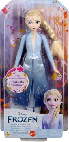 Mattel Disney Die Eiskönigin ELSA In Eine Andere Welt Singende Puppe mit ikonischem Outfit Trichter In Eine Andere Welt aus dem Disney Film Die Eiskönigin 2, HXD36