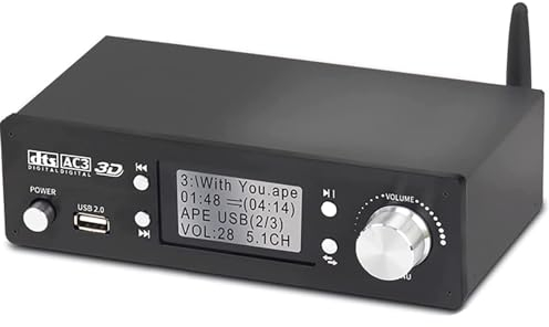 Dolby 5.1 Audio Decoder, HDMI 4K 3D Digital Analog Audio BT-5.0 Receiver Converter, Coaxial, Optical AUX, U Disk, PC-USB Input, 192Khz/24Bit, Suitable for Home Cinema Theater Game Music