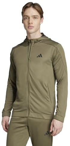 adidas Men's Train Essentials Camouflage Full-Zip Hoodie, Olive Strata, Medium