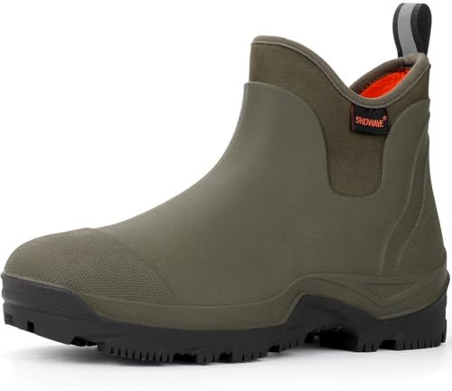 Showave Ankle Rain Boots Men Insulated Rubber Boots For Men Garden Waterproof Boot Mud Lightweight Booties For Farming Fishing Outdoor(Olive,Size 11)