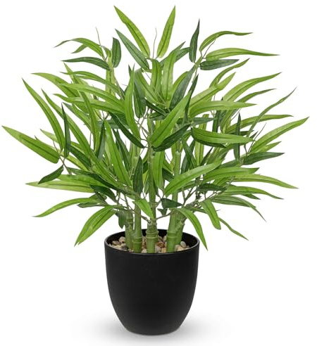 Arborus Planta de bambú artificial de 18 pulgadas en macetas negras de 45 cm de alto, árbol de bambú falso de la suerte para interiores, pequeñas plantas artificiales de escritorio para el hogar