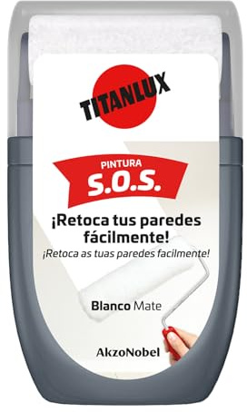 Titanlux Rodillo Pintura Retoca Paredes, manchas, garabatos, rozaduras, pequeñas humedades, Blanco 30ml