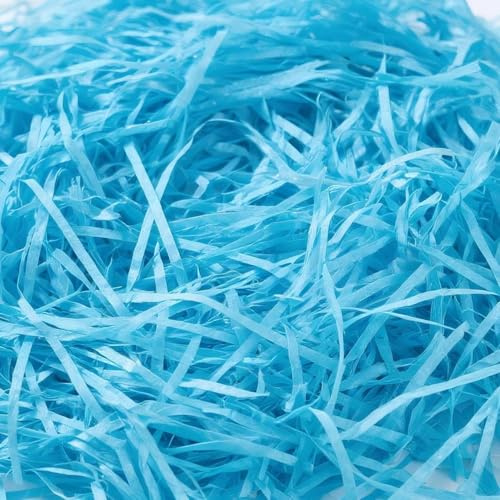 500g Shredded Tissue Paper, Raffia Shredded Paper for Gift Boxes Hampers Packaging,Tissue paper Ideal Hamper Stuffing Filling Suitable for All Occasions (Light Blue)